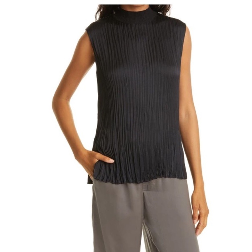 Vince black plisse mockneck shell